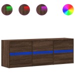 vidaXL Comodă TV de perete cu lumini LED, stejar maro, 130x31x45 cm vidaXL Comodă TV de perete cu lumini LED, stejar maro, 130x31x45 cm