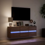 vidaXL Comodă TV de perete cu lumini LED, stejar maro, 130x31x45 cm vidaXL Comodă TV de perete cu lumini LED, stejar maro, 130x31x45 cm