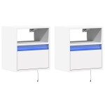 vidaXL Comode TV de perete cu lumini LED, 2 buc., alb, 41x31x45 cm