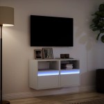 vidaXL Comode TV de perete cu lumini LED, 2 buc., alb, 41x31x45 cm