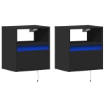 vidaXL Comode TV de perete cu lumini LED, 2 buc., negru, 41x31x45 cm