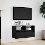 vidaXL Comode TV de perete cu lumini LED, 2 buc., negru, 41x31x45 cm