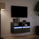 vidaXL Comode TV de perete cu lumini LED, 2 buc., negru, 41x31x45 cm