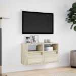 vidaXL Comodă TV de perete cu LED, 2 buc. stejar sonoma, 41x31x45 cm vidaXL Comodă TV de perete cu LED, 2 buc. stejar sonoma, 41x31x45 cm