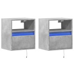 vidaXL Comode TV de perete cu lumini LED 2 buc. gri beton 41x31x45 cm
