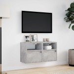 vidaXL Comode TV de perete cu lumini LED 2 buc. gri beton 41x31x45 cm