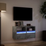 vidaXL Comode TV de perete cu lumini LED 2 buc. gri beton 41x31x45 cm