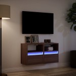 vidaXL Comodă TV de perete cu LED, 2 buc. stejar maro, 41x31x45 cm vidaXL Comodă TV de perete cu LED, 2 buc. stejar maro, 41x31x45 cm