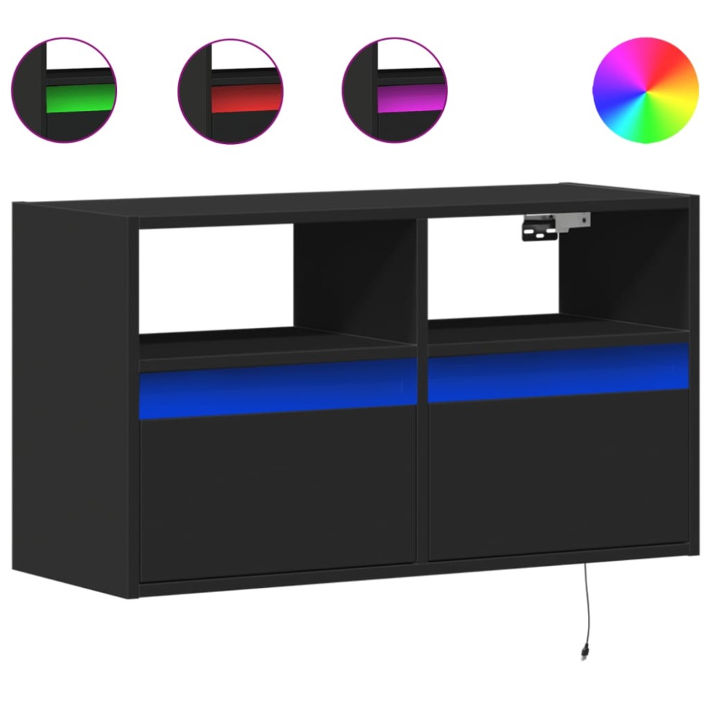 vidaXL Dulap TV de perete cu lumini LED negru 80x31x45 cm