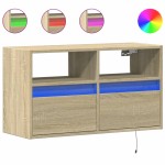 vidaXL Comodă TV de perete cu lumini LED, stejar sonoma, 80x31x45 cm