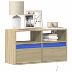 vidaXL Comodă TV de perete cu lumini LED, stejar sonoma, 80x31x45 cm