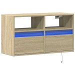 vidaXL Comodă TV de perete cu lumini LED, stejar sonoma, 80x31x45 cm