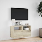 vidaXL Comodă TV de perete cu lumini LED, stejar sonoma, 80x31x45 cm