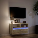 vidaXL Comodă TV de perete cu lumini LED, stejar sonoma, 80x31x45 cm
