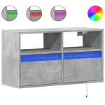 vidaXL Comodă TV de perete cu lumini LED, gri beton, 80x31x45 cm vidaXL Comodă TV de perete cu lumini LED, gri beton, 80x31x45 cm