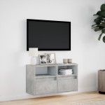 vidaXL Comodă TV de perete cu lumini LED, gri beton, 80x31x45 cm vidaXL Comodă TV de perete cu lumini LED, gri beton, 80x31x45 cm