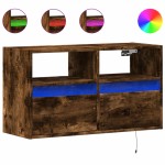 vidaXL Comodă TV de perete cu lumini LED, stejar fumuriu, 80x31x45 cm vidaXL Comodă TV de perete cu lumini LED, stejar fumuriu, 80x31x45 cm