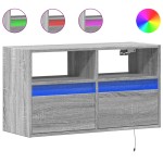 vidaXL Comodă TV de perete cu lumini LED, gri sonoma, 80x31x45 cm vidaXL Comodă TV de perete cu lumini LED, gri sonoma, 80x31x45 cm