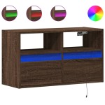 vidaXL Comodă TV de perete cu lumini LED, stejar maro, 80x31x45 cm vidaXL Comodă TV de perete cu lumini LED, stejar maro, 80x31x45 cm