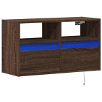 vidaXL Comodă TV de perete cu lumini LED, stejar maro, 80x31x45 cm vidaXL Comodă TV de perete cu lumini LED, stejar maro, 80x31x45 cm