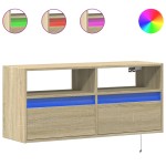 vidaXL Comodă TV de perete cu lumini LED, stejar sonoma, 100x31x45 cm vidaXL Comodă TV de perete cu lumini LED, stejar sonoma, 100x31x45 cm