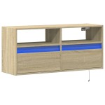 vidaXL Comodă TV de perete cu lumini LED, stejar sonoma, 100x31x45 cm vidaXL Comodă TV de perete cu lumini LED, stejar sonoma, 100x31x45 cm