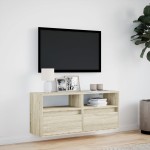 vidaXL Comodă TV de perete cu lumini LED, stejar sonoma, 100x31x45 cm vidaXL Comodă TV de perete cu lumini LED, stejar sonoma, 100x31x45 cm