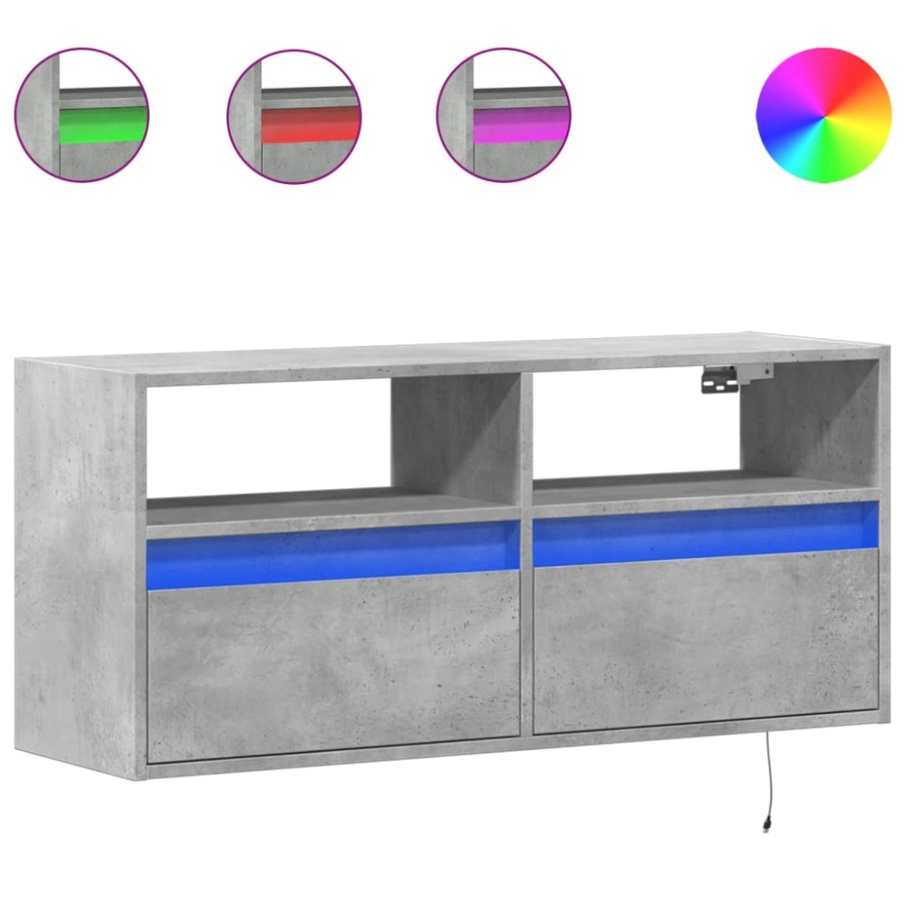 vidaXL Comodă TV de perete cu lumini LED, gri beton, 100x31x45 cm
