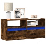 vidaXL Comodă TV de perete cu lumini LED, stejar fumuriu, 100x31x45 cm vidaXL Comodă TV de perete cu lumini LED, stejar fumuriu, 100x31x45 cm