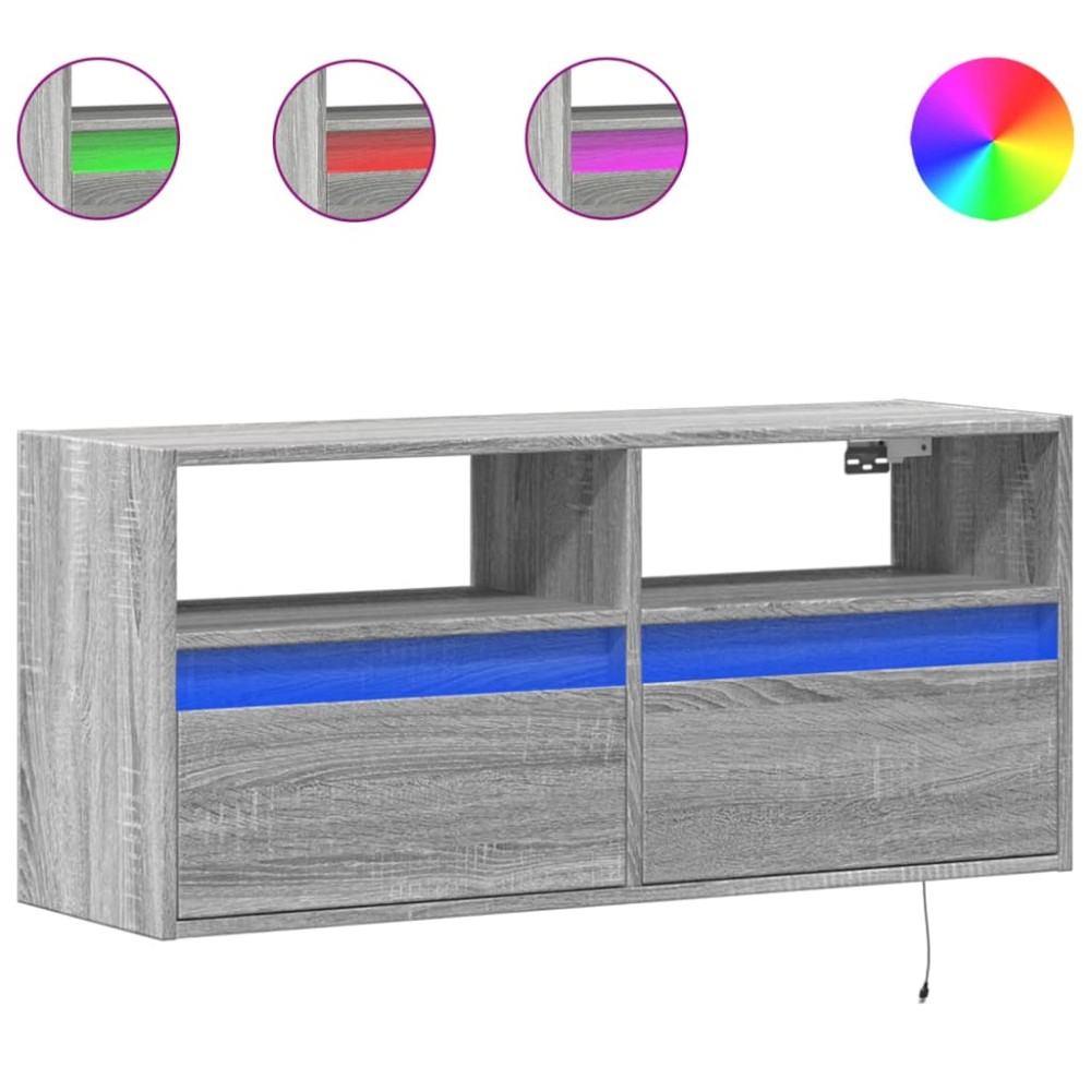 vidaXL Comodă TV de perete cu lumini LED, gri sonoma, 100x31x45 cm