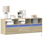 vidaXL Comodă TV de perete cu lumini LED, stejar sonoma, 130x31x45 cm vidaXL Comodă TV de perete cu lumini LED, stejar sonoma, 130x31x45 cm