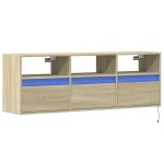 vidaXL Comodă TV de perete cu lumini LED, stejar sonoma, 130x31x45 cm vidaXL Comodă TV de perete cu lumini LED, stejar sonoma, 130x31x45 cm