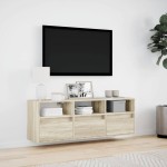 vidaXL Comodă TV de perete cu lumini LED, stejar sonoma, 130x31x45 cm vidaXL Comodă TV de perete cu lumini LED, stejar sonoma, 130x31x45 cm
