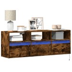 vidaXL Comodă TV de perete cu lumini LED, stejar fumuriu, 130x31x45 cm