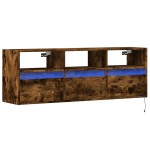 vidaXL Comodă TV de perete cu lumini LED, stejar fumuriu, 130x31x45 cm