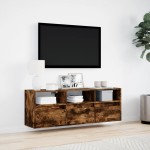 vidaXL Comodă TV de perete cu lumini LED, stejar fumuriu, 130x31x45 cm