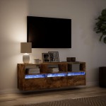 vidaXL Comodă TV de perete cu lumini LED, stejar fumuriu, 130x31x45 cm