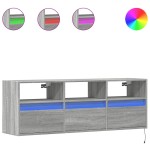 vidaXL Comodă TV de perete cu lumini LED, gri sonoma, 130x31x45 cm vidaXL Comodă TV de perete cu lumini LED, gri sonoma, 130x31x45 cm