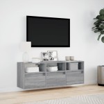 vidaXL Comodă TV de perete cu lumini LED, gri sonoma, 130x31x45 cm vidaXL Comodă TV de perete cu lumini LED, gri sonoma, 130x31x45 cm