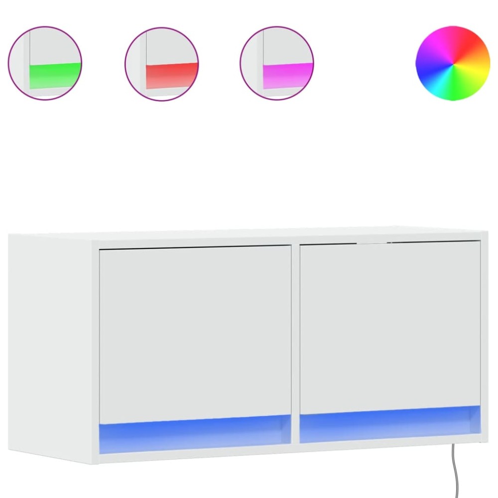 vidaXL Comodă TV de perete cu lumini LED, alb, 80x31x38 cm