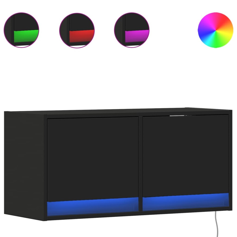 vidaXL Dulap TV de perete cu lumini LED negru 80x31x38 cm