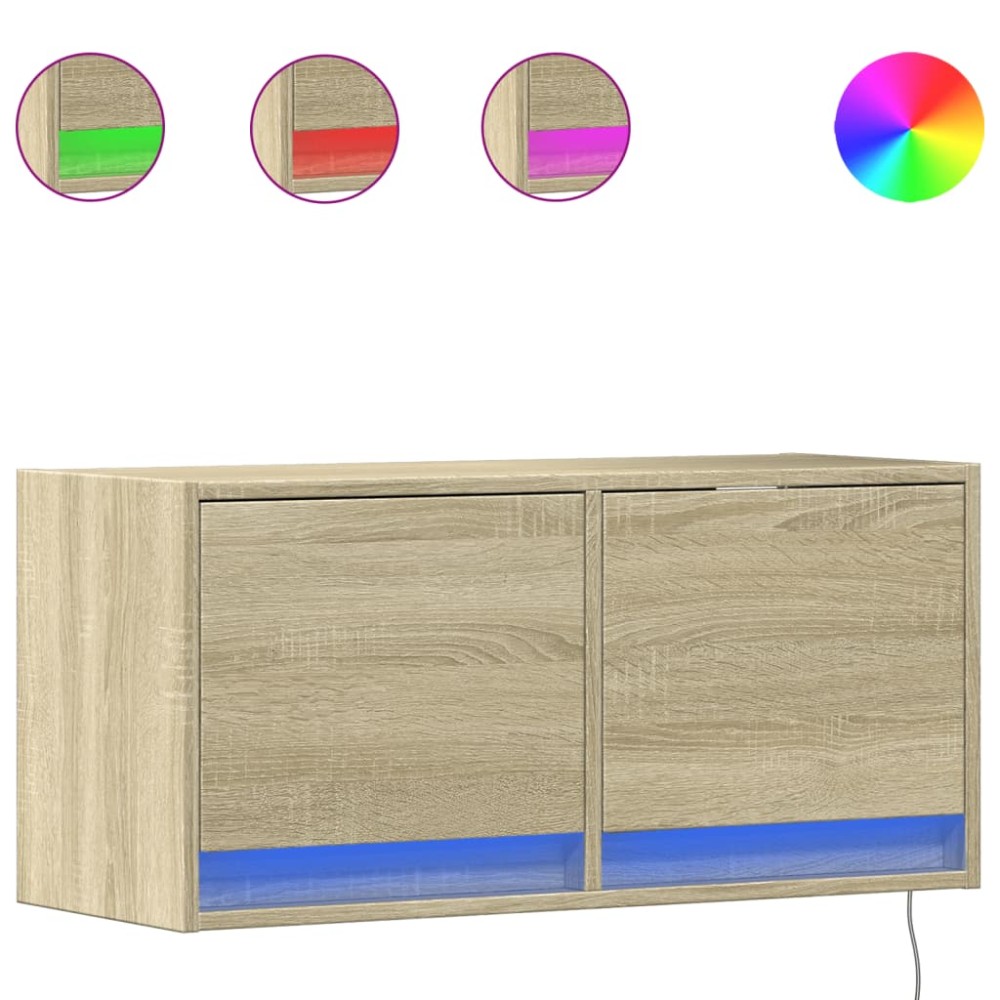 vidaXL Comodă TV de perete cu lumini LED, stejar sonoma, 80x31x38 cm
