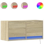 vidaXL Comodă TV de perete cu lumini LED, stejar sonoma, 80x31x38 cm vidaXL Comodă TV de perete cu lumini LED, stejar sonoma, 80x31x38 cm