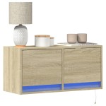 vidaXL Comodă TV de perete cu lumini LED, stejar sonoma, 80x31x38 cm vidaXL Comodă TV de perete cu lumini LED, stejar sonoma, 80x31x38 cm