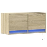 vidaXL Comodă TV de perete cu lumini LED, stejar sonoma, 80x31x38 cm vidaXL Comodă TV de perete cu lumini LED, stejar sonoma, 80x31x38 cm