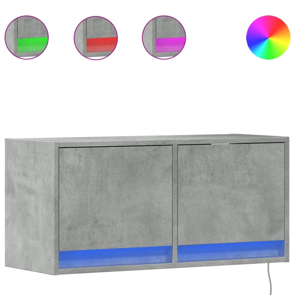 vidaXL Comodă TV de perete cu lumini LED, gri beton, 80x31x38 cm