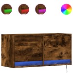 vidaXL Comodă TV de perete cu lumini LED, stejar fumuriu, 80x31x38 cm vidaXL Comodă TV de perete cu lumini LED, stejar fumuriu, 80x31x38 cm