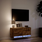 vidaXL Comodă TV de perete cu lumini LED, stejar fumuriu, 80x31x38 cm vidaXL Comodă TV de perete cu lumini LED, stejar fumuriu, 80x31x38 cm