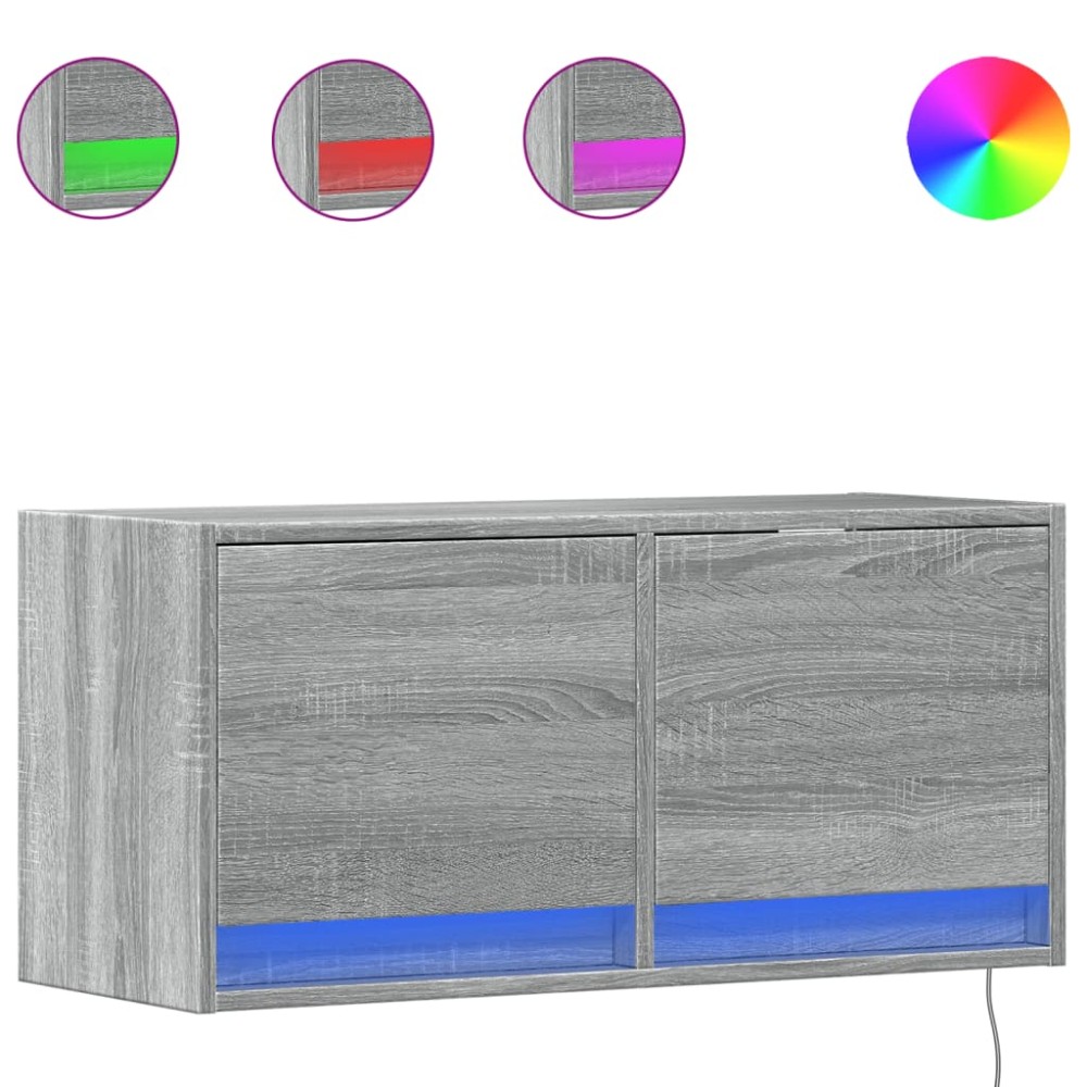 vidaXL Comodă TV de perete cu lumini LED, gri sonoma, 80x31x38 cm