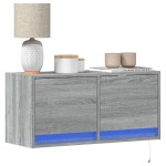 vidaXL Comodă TV de perete cu lumini LED, gri sonoma, 80x31x38 cm vidaXL Comodă TV de perete cu lumini LED, gri sonoma, 80x31x38 cm